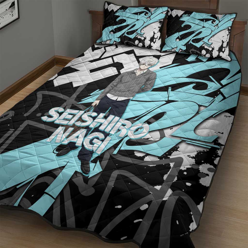 Seishiro Nagi Blue Lock Quilt Bed Set Light Blue Graffiti Anime Style