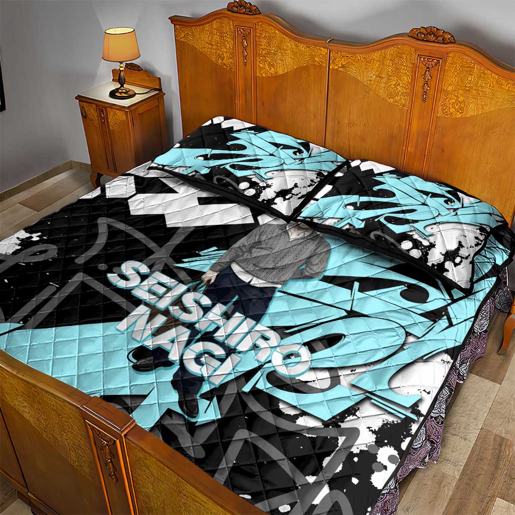 Seishiro Nagi Blue Lock Quilt Bed Set Light Blue Graffiti Anime Style