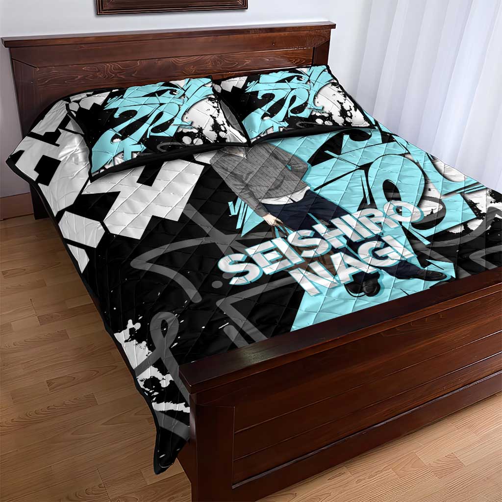 Seishiro Nagi Blue Lock Quilt Bed Set Light Blue Graffiti Anime Style