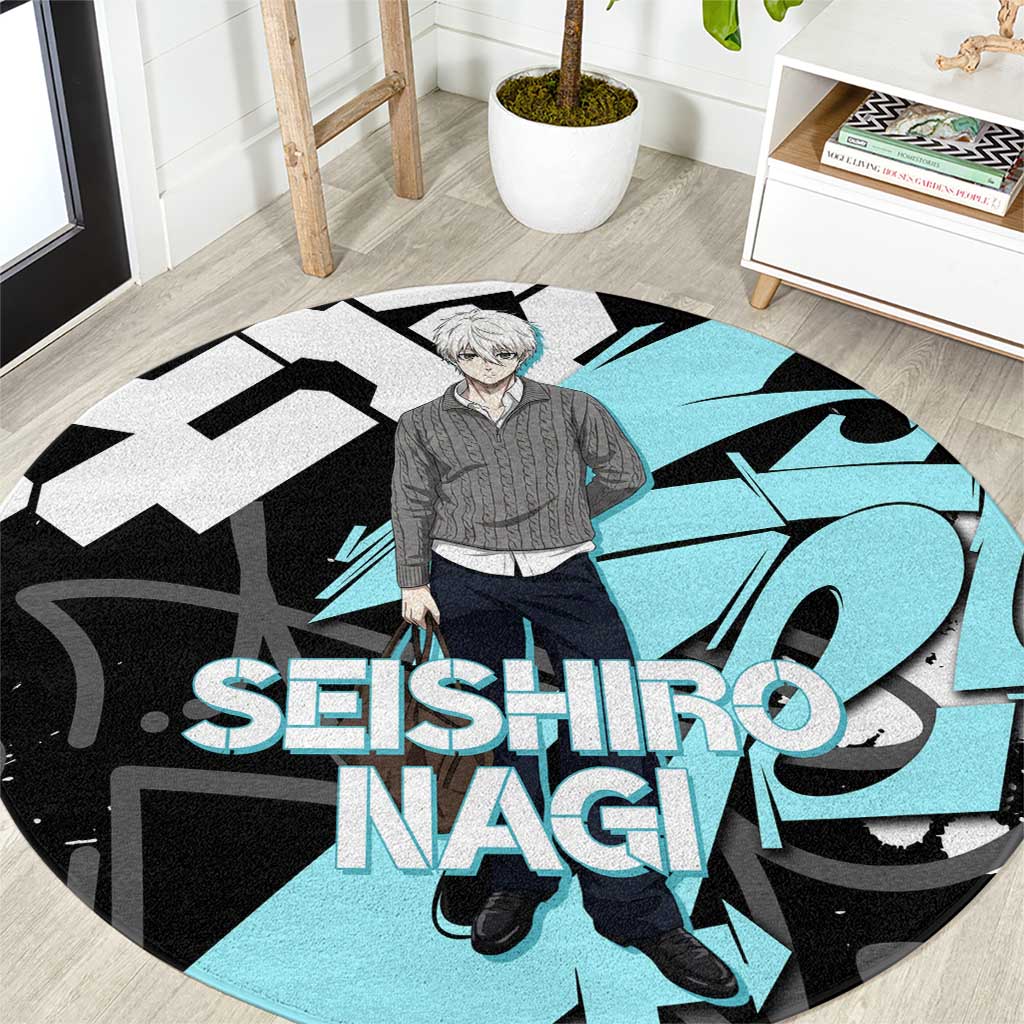 Seishiro Nagi Blue Lock Round Carpet Light Blue Graffiti Anime Style
