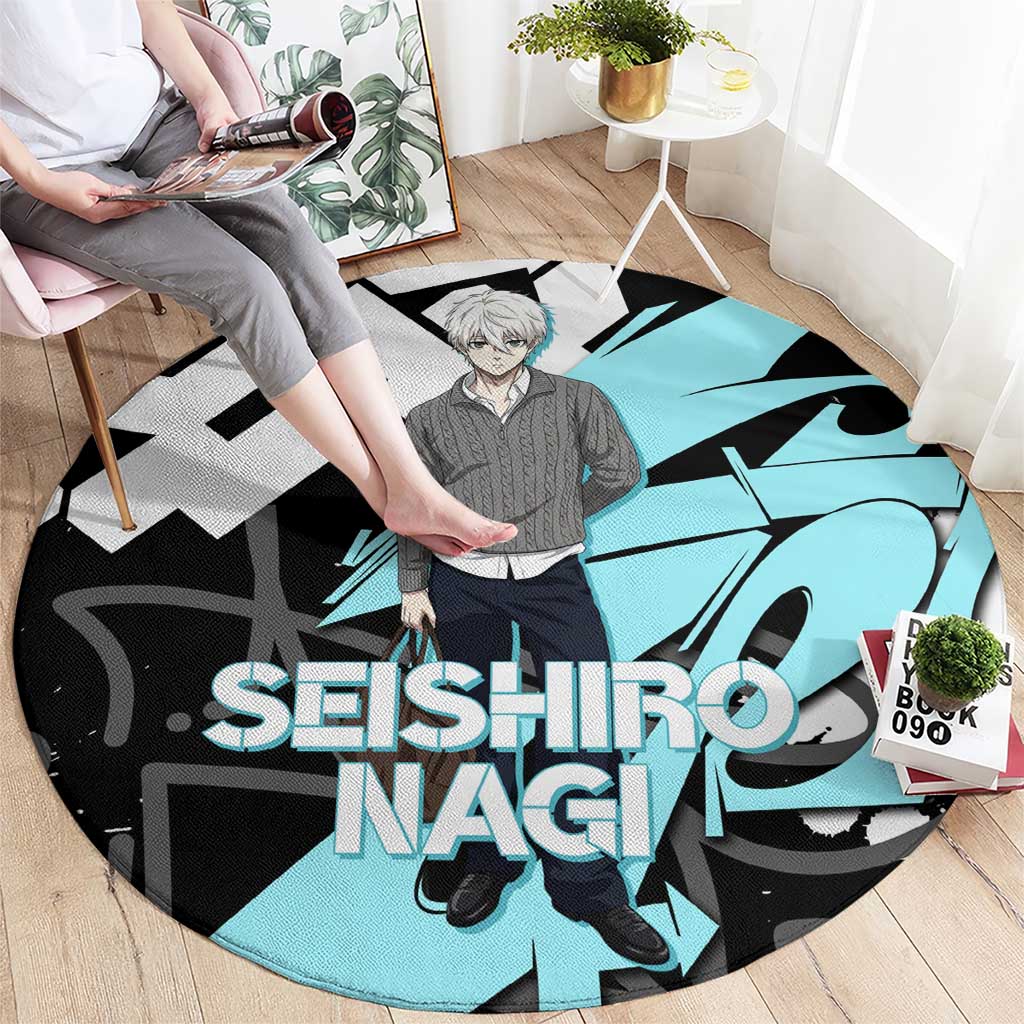 Seishiro Nagi Blue Lock Round Carpet Light Blue Graffiti Anime Style