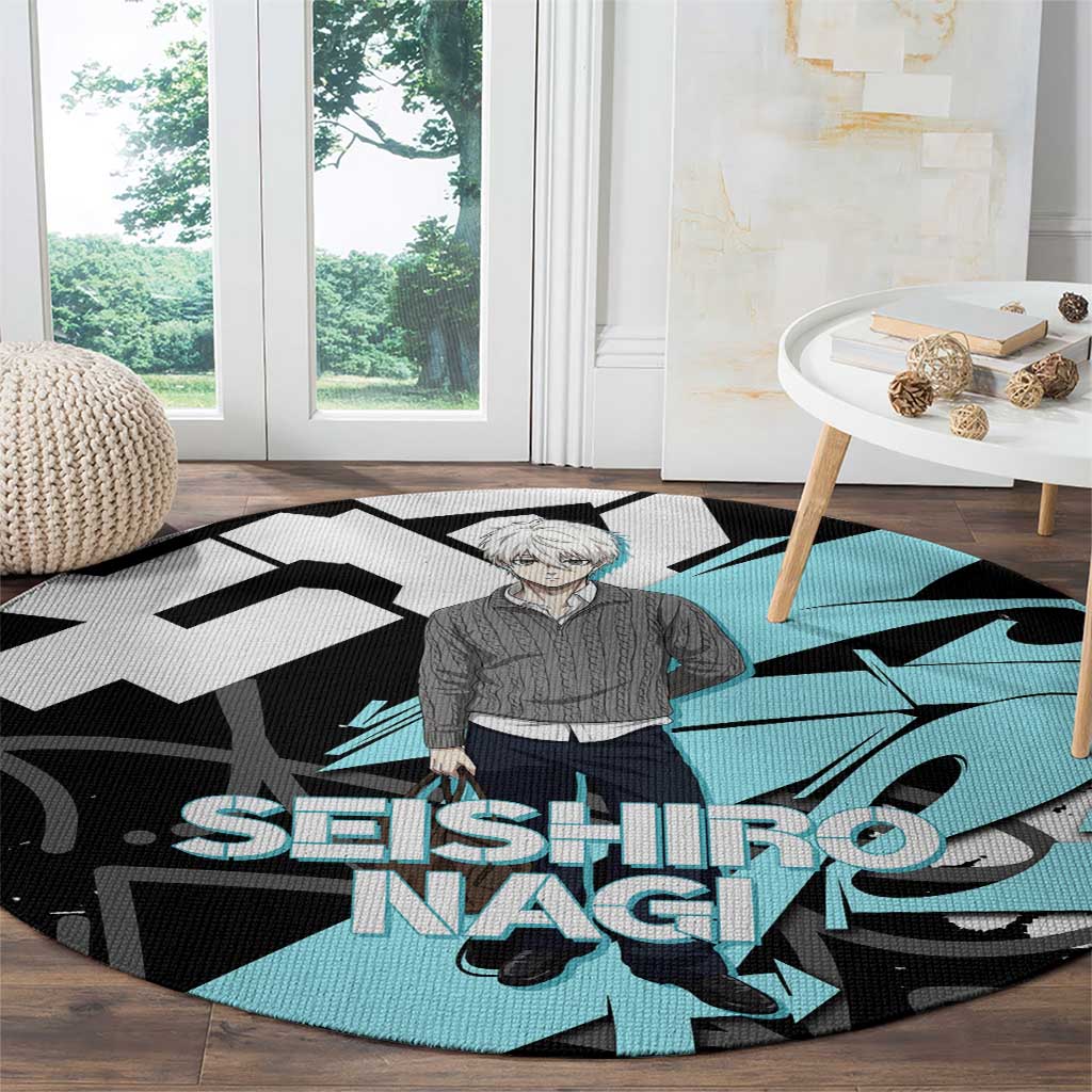 Seishiro Nagi Blue Lock Round Carpet Light Blue Graffiti Anime Style