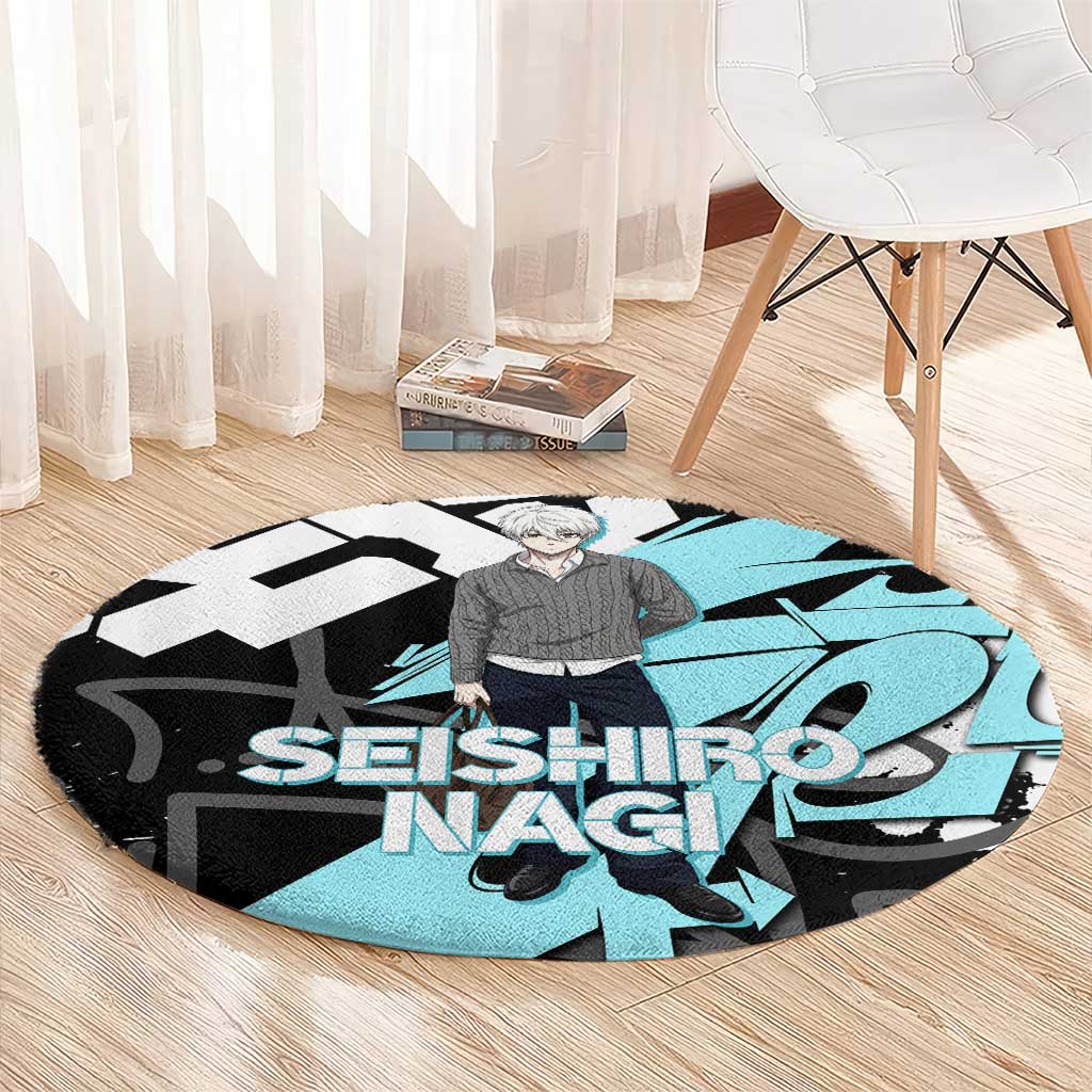 Seishiro Nagi Blue Lock Round Carpet Light Blue Graffiti Anime Style