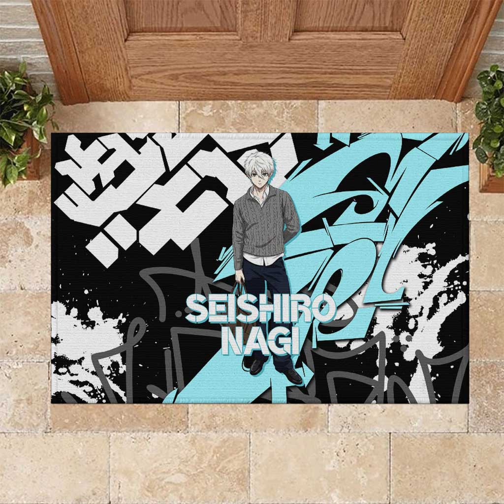 Seishiro Nagi Blue Lock Rubber Doormat Light Blue Graffiti Anime Style