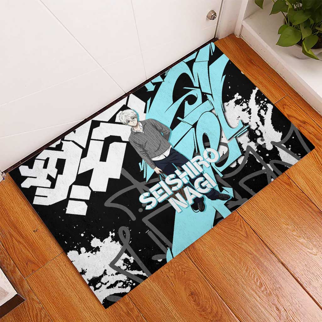 Seishiro Nagi Blue Lock Rubber Doormat Light Blue Graffiti Anime Style