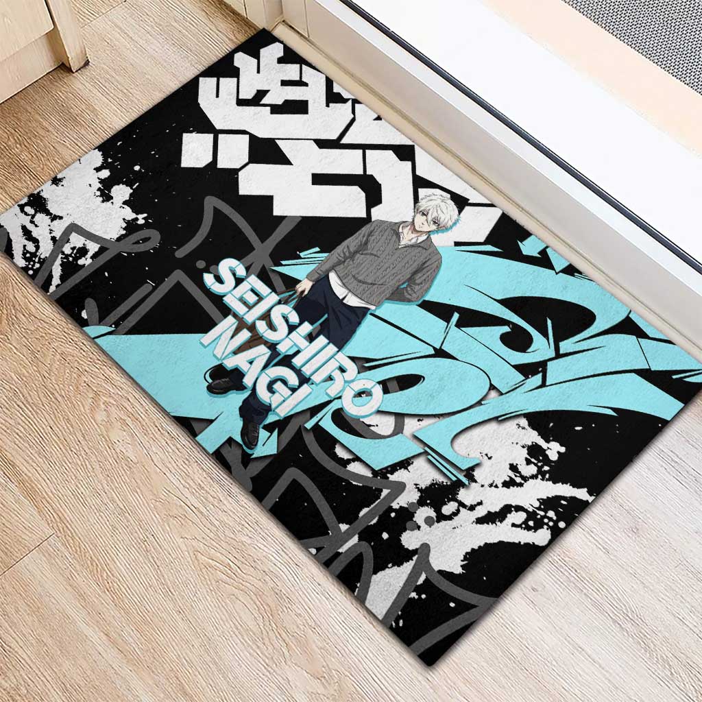 Seishiro Nagi Blue Lock Rubber Doormat Light Blue Graffiti Anime Style