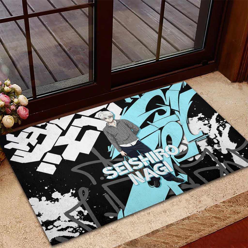 Seishiro Nagi Blue Lock Rubber Doormat Light Blue Graffiti Anime Style