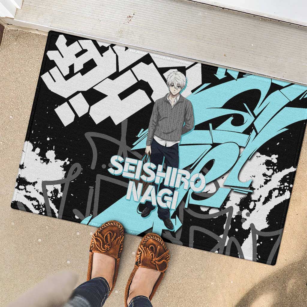 Seishiro Nagi Blue Lock Rubber Doormat Light Blue Graffiti Anime Style