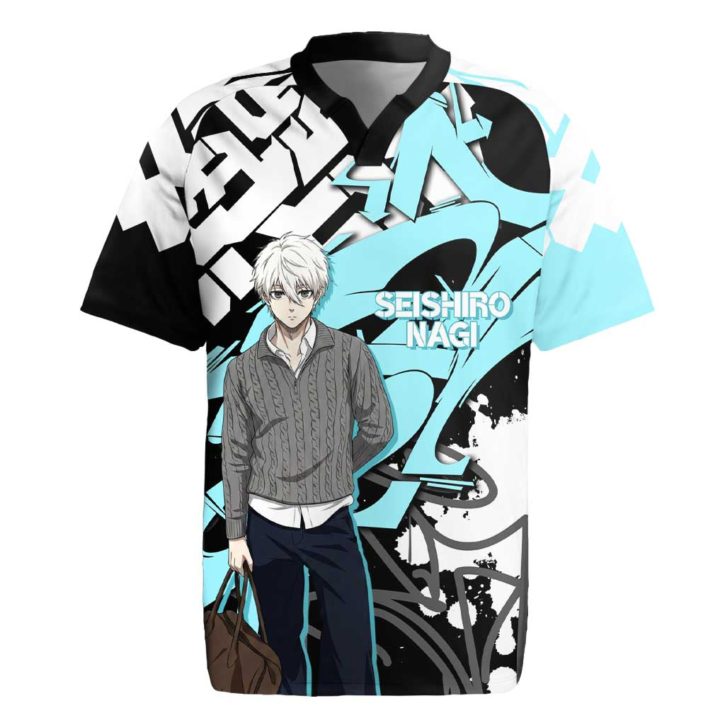 Seishiro Nagi Blue Lock Rugby Jersey Light Blue Graffiti Anime Style