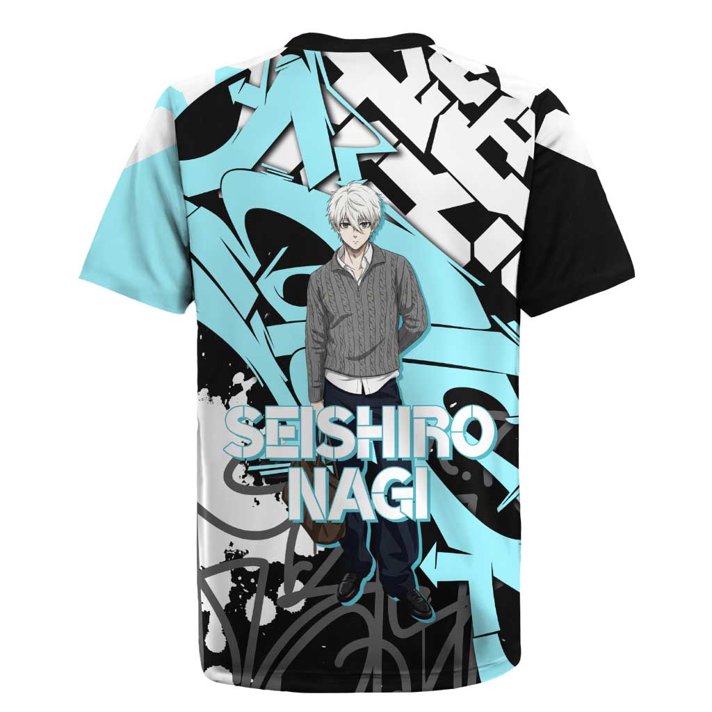 Seishiro Nagi Blue Lock Rugby Jersey Light Blue Graffiti Anime Style