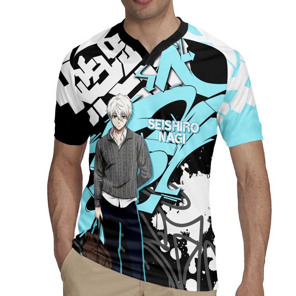 Seishiro Nagi Blue Lock Rugby Jersey Light Blue Graffiti Anime Style
