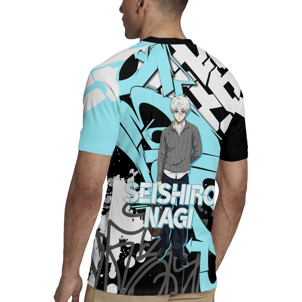 Seishiro Nagi Blue Lock Rugby Jersey Light Blue Graffiti Anime Style
