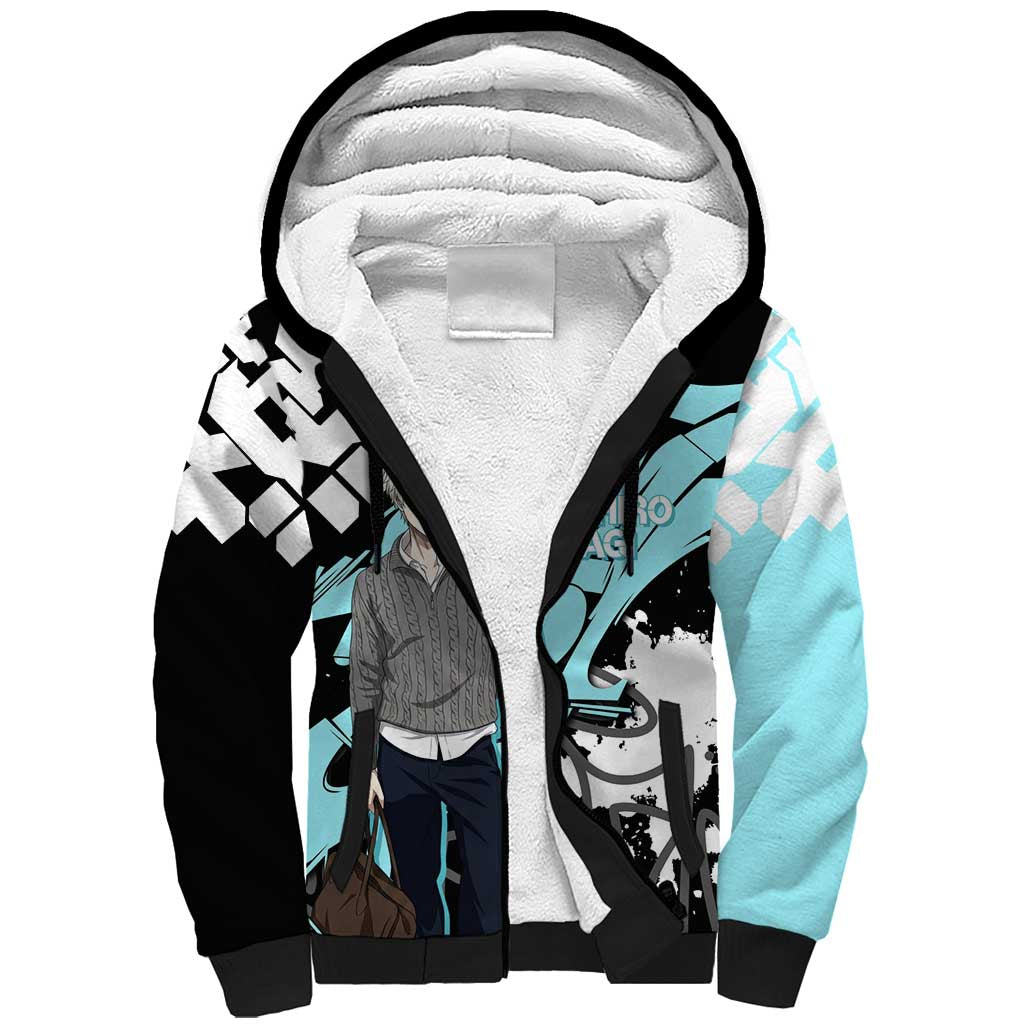 Seishiro Nagi Blue Lock Sherpa Hoodie Light Blue Graffiti Anime Style