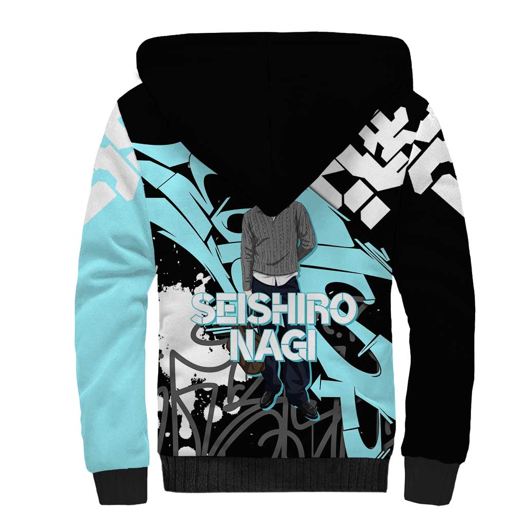Seishiro Nagi Blue Lock Sherpa Hoodie Light Blue Graffiti Anime Style