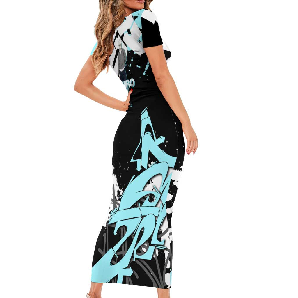 Seishiro Nagi Blue Lock Short Sleeve Bodycon Dress Light Blue Graffiti Anime Style