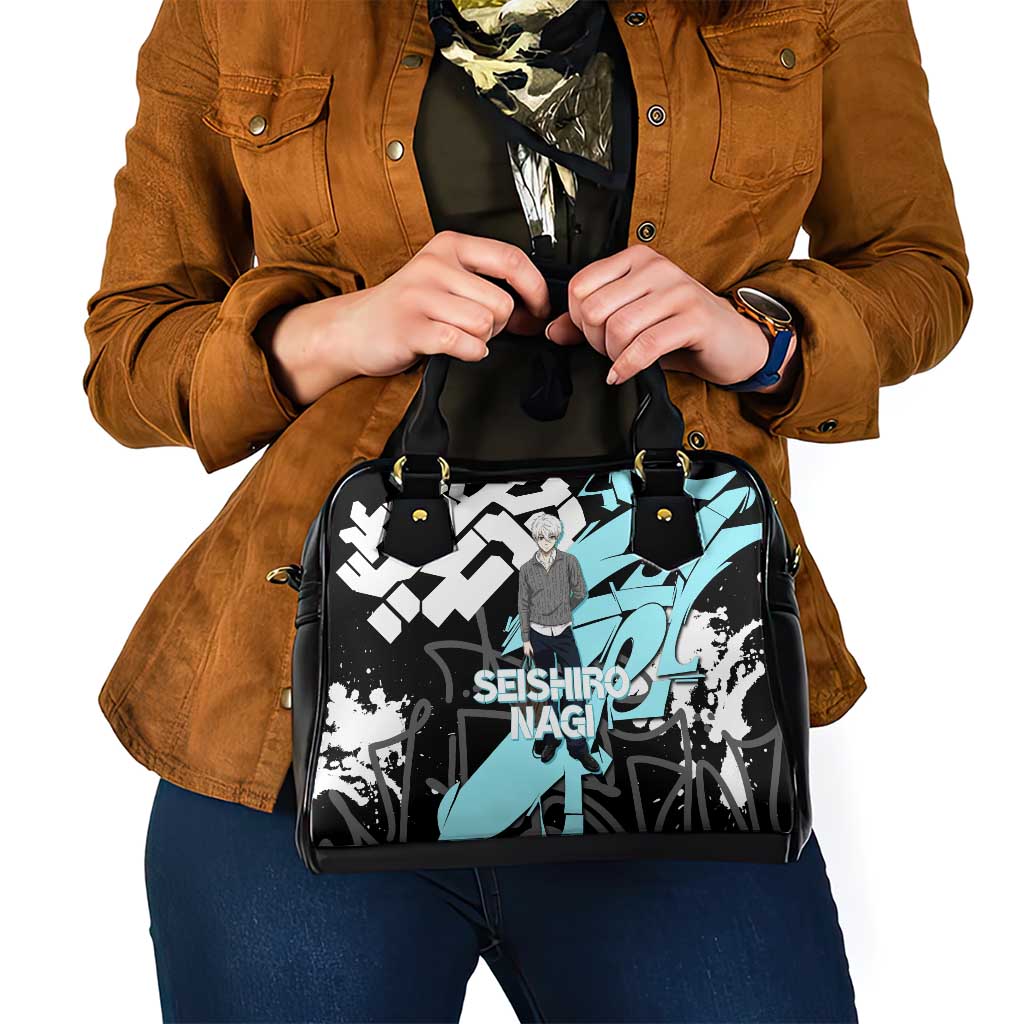 Seishiro Nagi Blue Lock Shoulder Handbag Light Blue Graffiti Anime Style