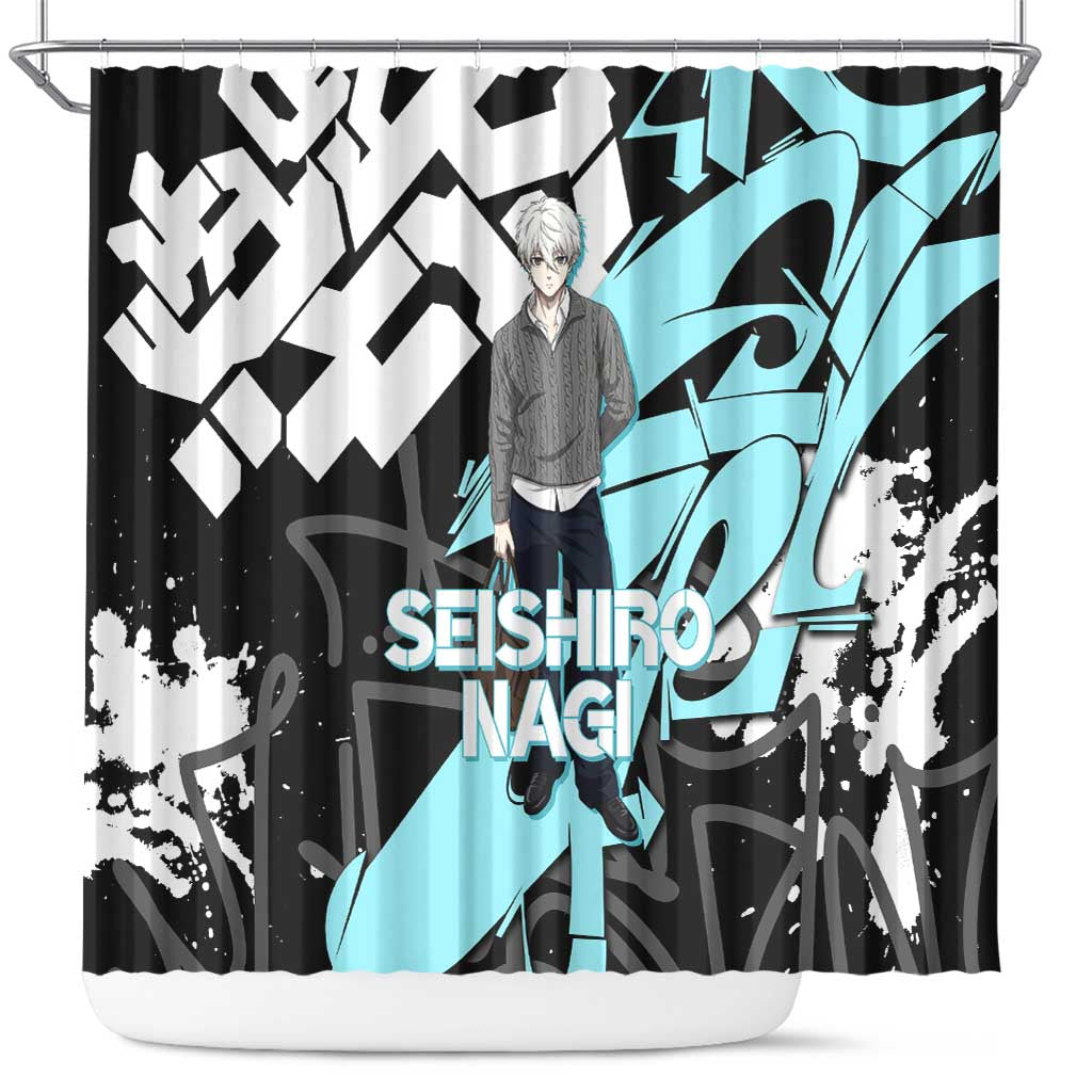 Seishiro Nagi Blue Lock Shower Curtain Light Blue Graffiti Anime Style
