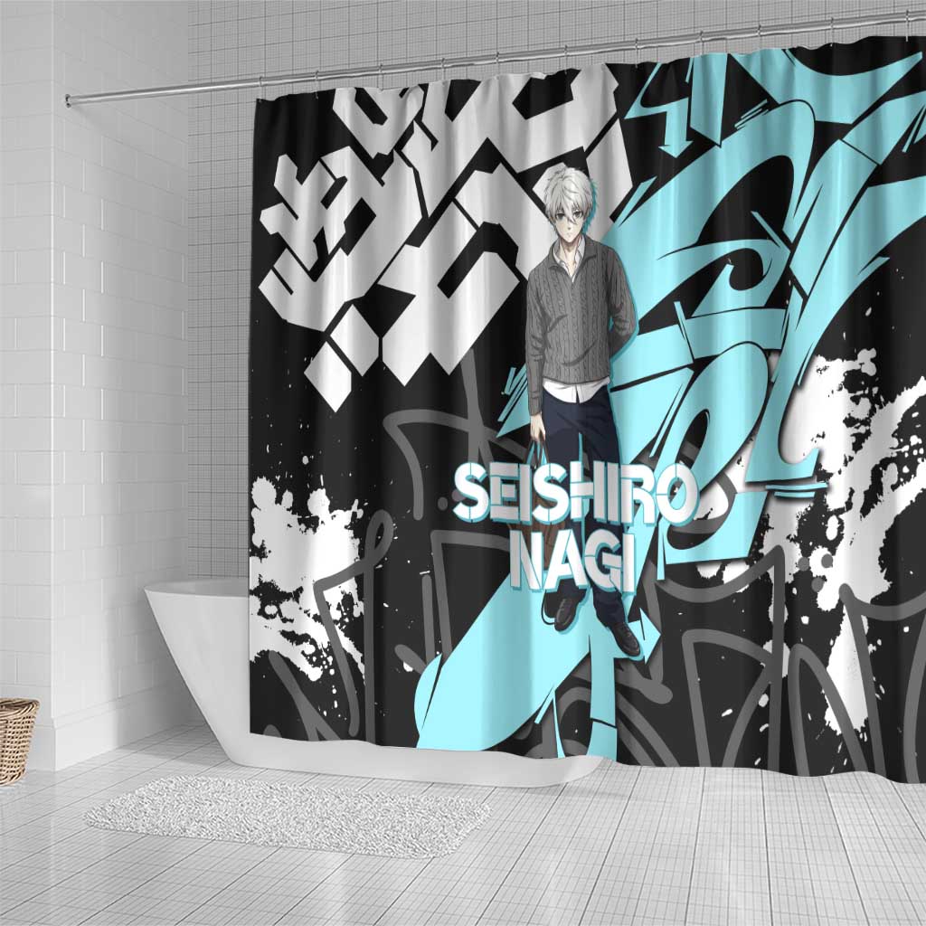 Seishiro Nagi Blue Lock Shower Curtain Light Blue Graffiti Anime Style