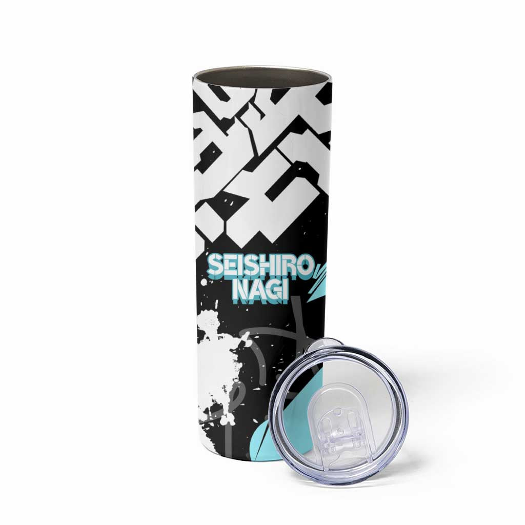Seishiro Nagi Blue Lock Skinny Tumbler Light Blue Graffiti Anime Style