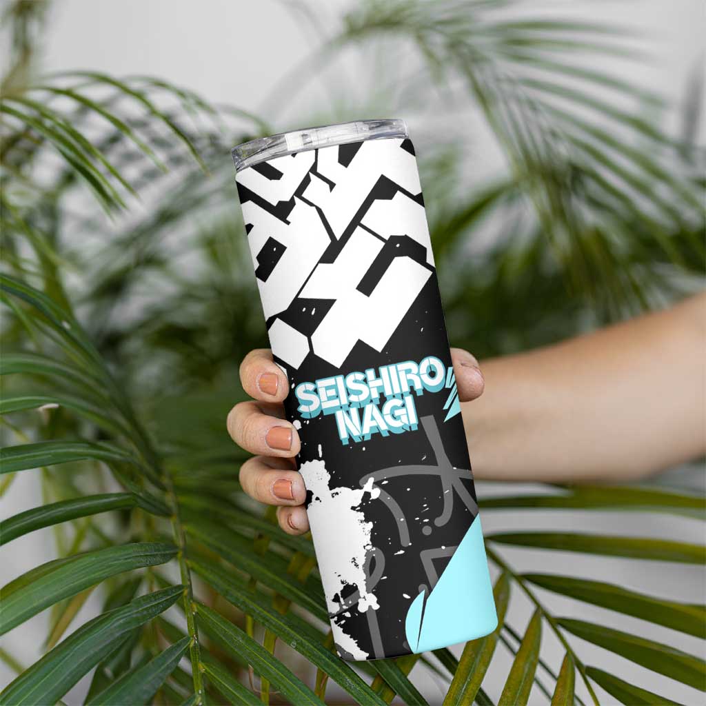 Seishiro Nagi Blue Lock Skinny Tumbler Light Blue Graffiti Anime Style