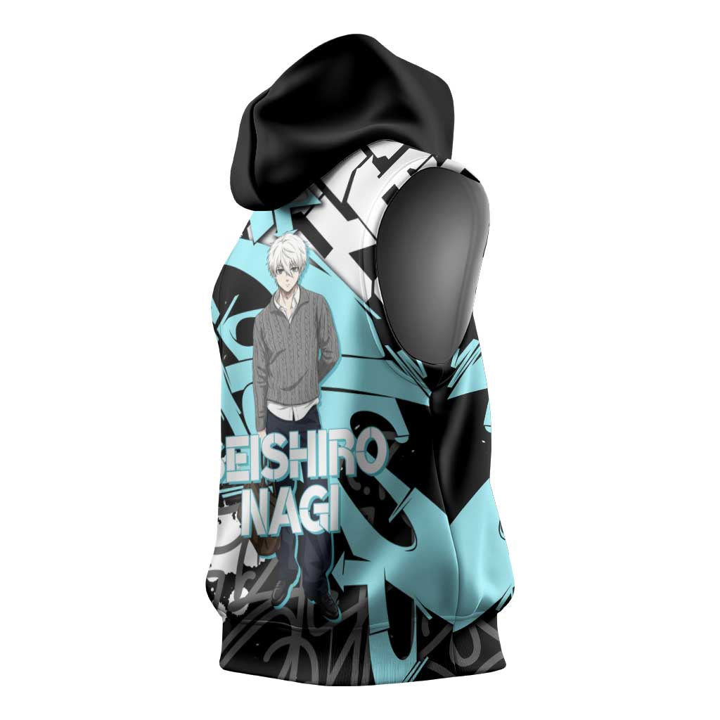 Seishiro Nagi Blue Lock Sleeveless Hoodie Light Blue Graffiti Anime Style