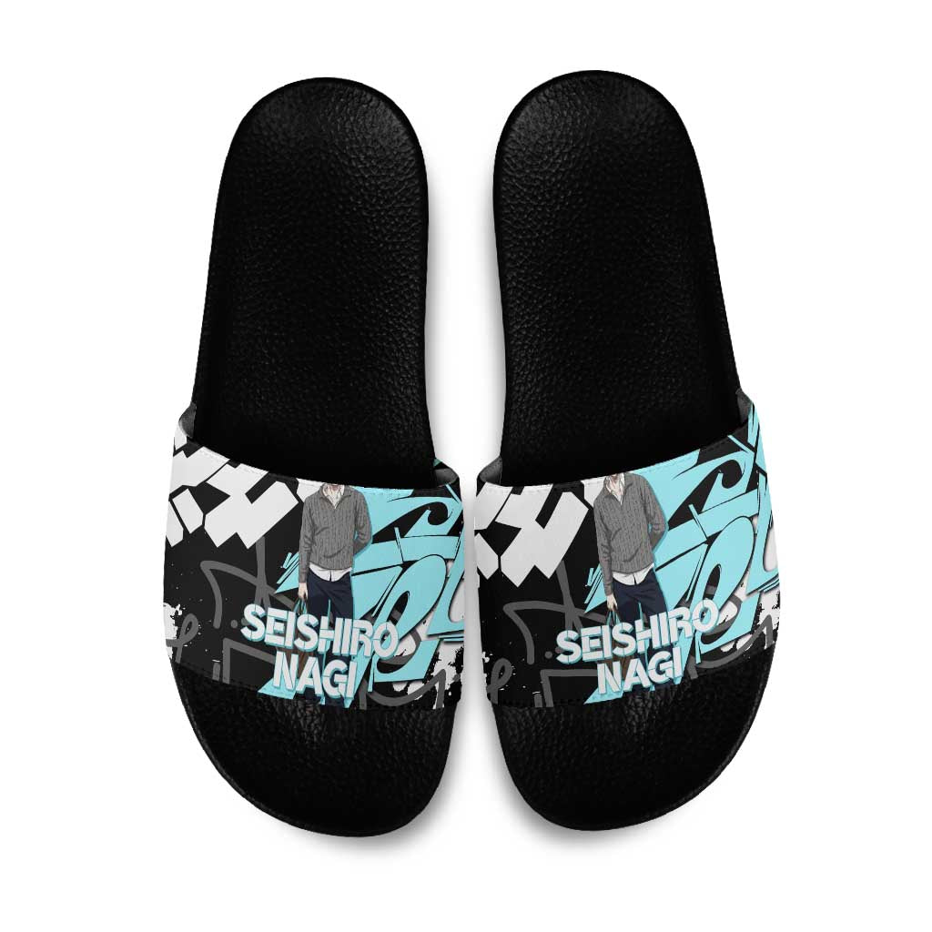 Seishiro Nagi Blue Lock Slide Sandals Light Blue Graffiti Anime Style