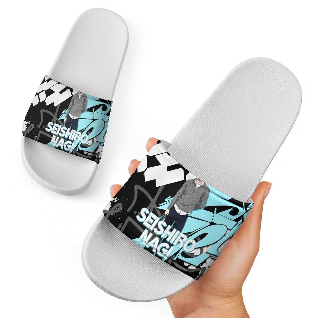 Seishiro Nagi Blue Lock Slide Sandals Light Blue Graffiti Anime Style