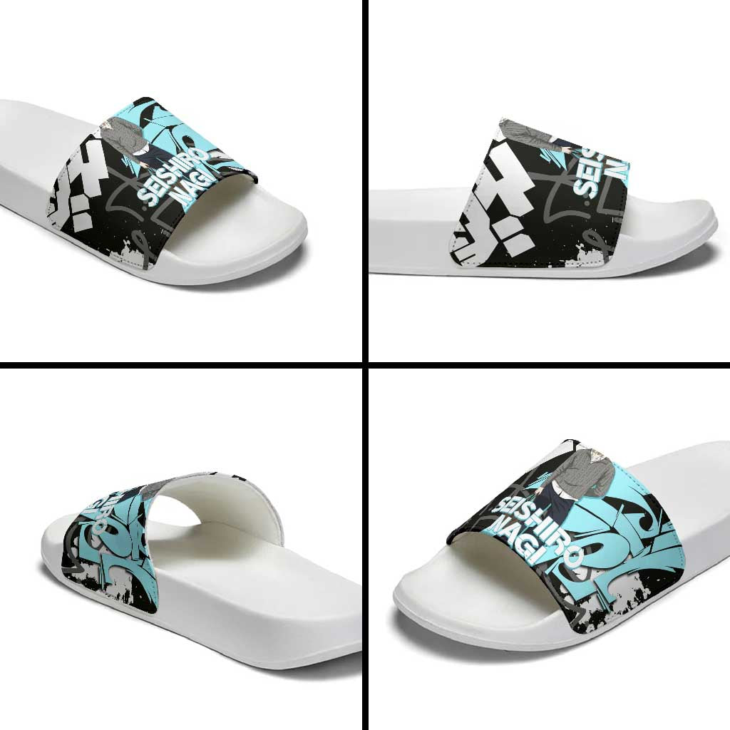 Seishiro Nagi Blue Lock Slide Sandals Light Blue Graffiti Anime Style