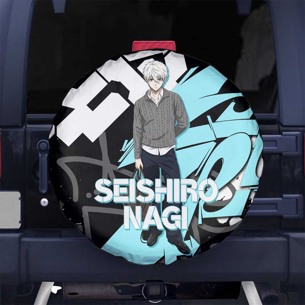 Seishiro Nagi Blue Lock Spare Tire Cover Light Blue Graffiti Anime Style