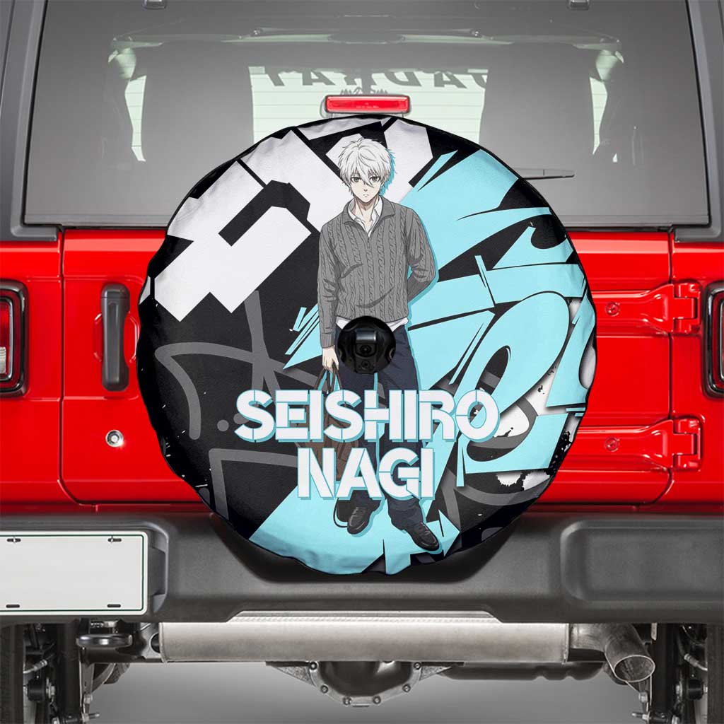 Seishiro Nagi Blue Lock Spare Tire Cover Light Blue Graffiti Anime Style