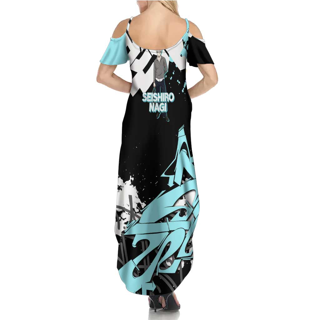 Seishiro Nagi Blue Lock Summer Maxi Dress Light Blue Graffiti Anime Style