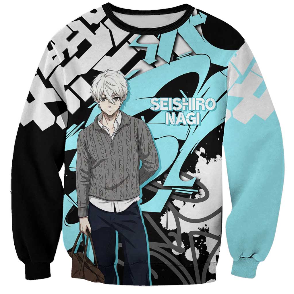 Seishiro Nagi Blue Lock Sweatshirt Light Blue Graffiti Anime Style