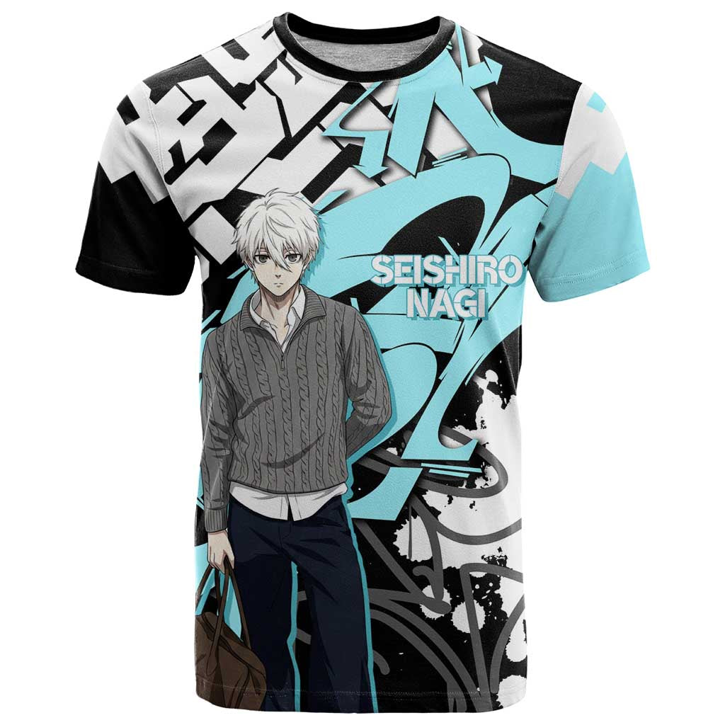 Seishiro Nagi Blue Lock T Shirt Light Blue Graffiti Anime Style