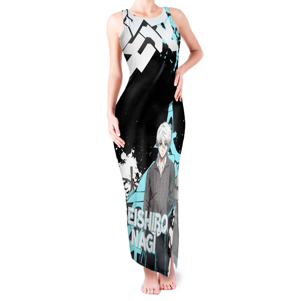 Seishiro Nagi Blue Lock Tank Maxi Dress Light Blue Graffiti Anime Style