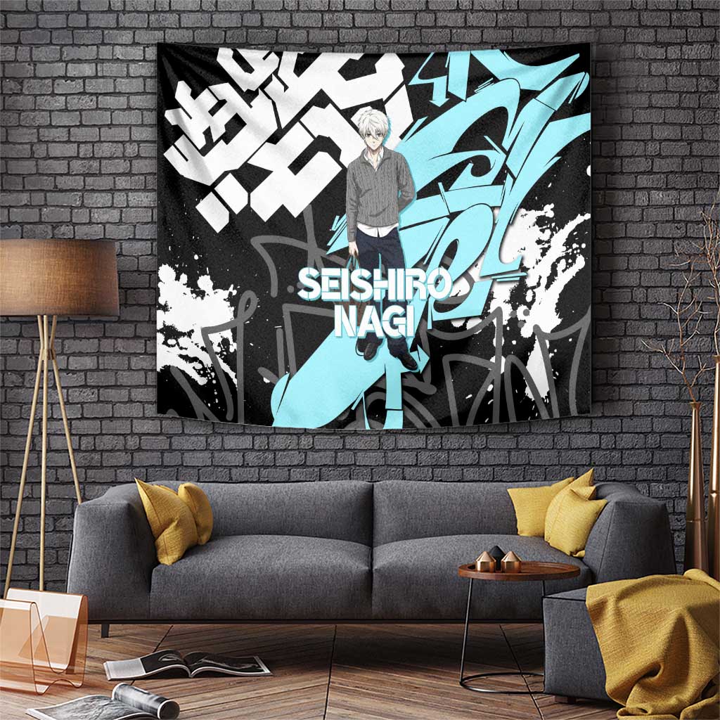 Seishiro Nagi Blue Lock Tapestry Light Blue Graffiti Anime Style