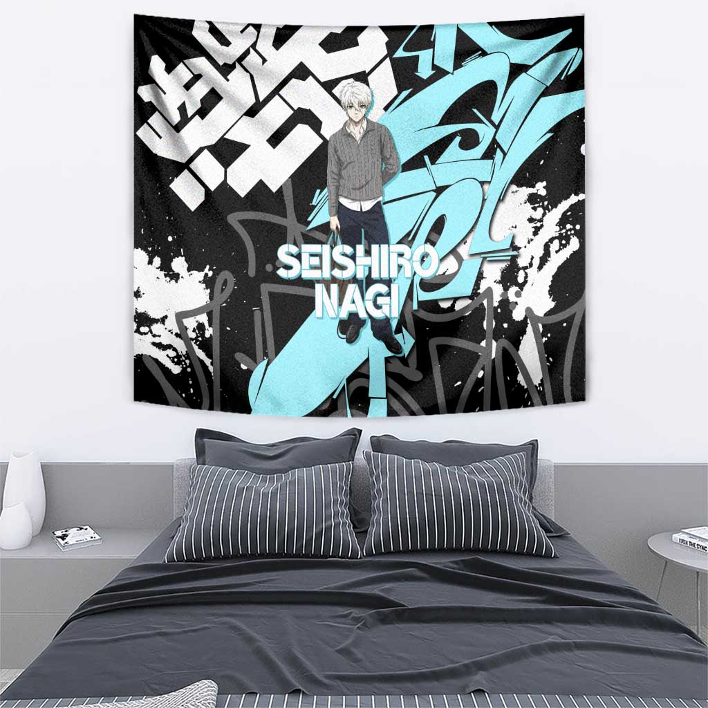Seishiro Nagi Blue Lock Tapestry Light Blue Graffiti Anime Style