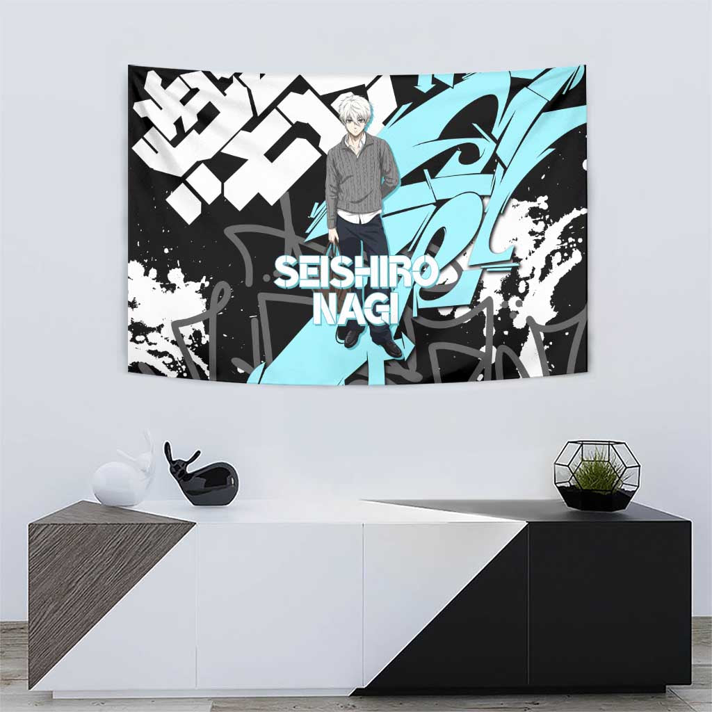 Seishiro Nagi Blue Lock Tapestry Light Blue Graffiti Anime Style