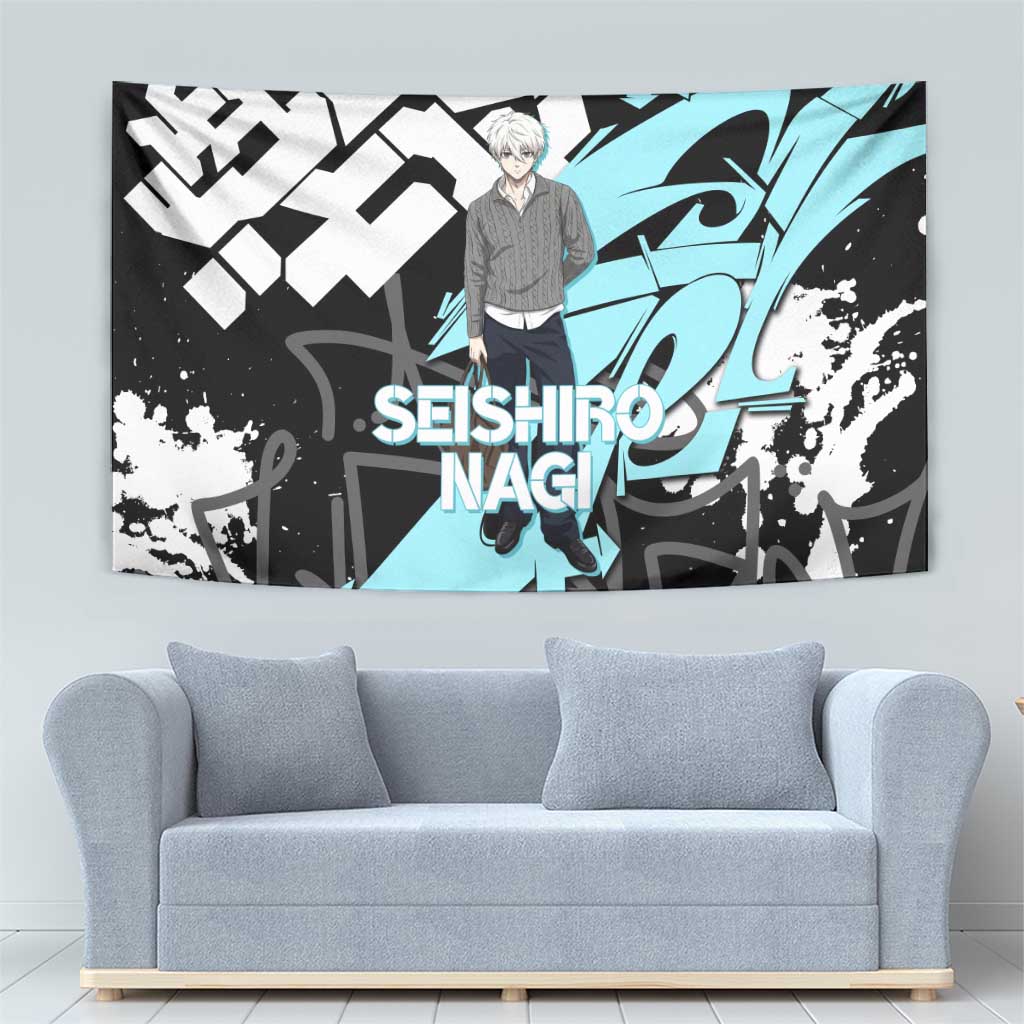 Seishiro Nagi Blue Lock Tapestry Light Blue Graffiti Anime Style