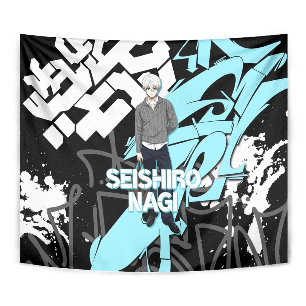 Seishiro Nagi Blue Lock Tapestry Light Blue Graffiti Anime Style