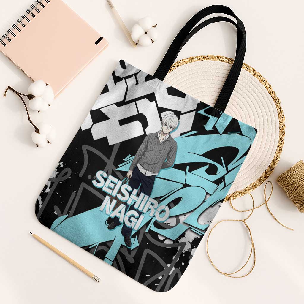 Seishiro Nagi Blue Lock Tote Bag Light Blue Graffiti Anime Style