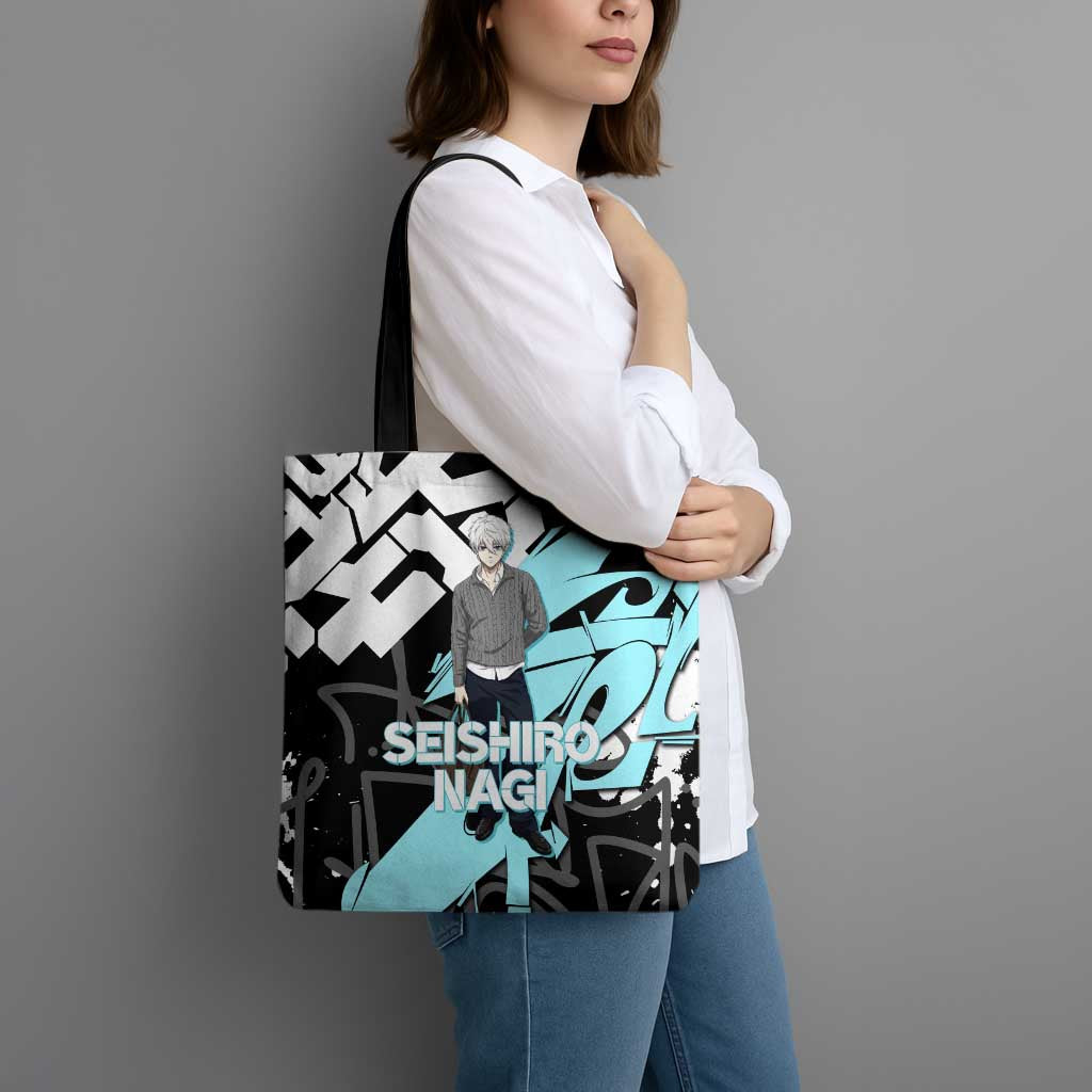 Seishiro Nagi Blue Lock Tote Bag Light Blue Graffiti Anime Style