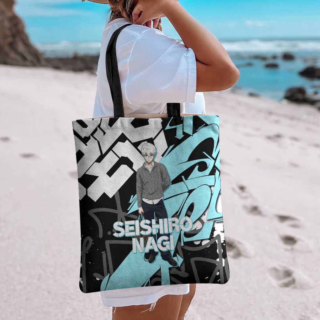 Seishiro Nagi Blue Lock Tote Bag Light Blue Graffiti Anime Style
