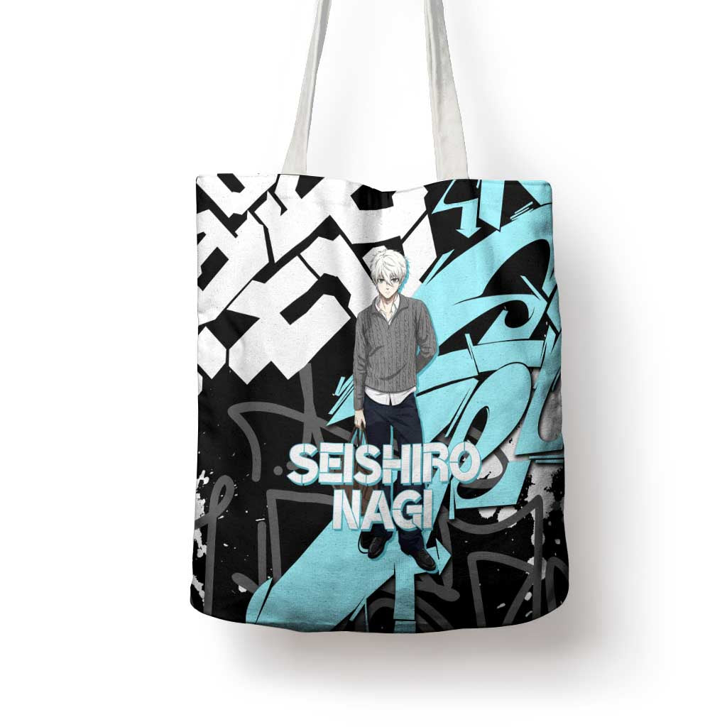 Seishiro Nagi Blue Lock Tote Bag Light Blue Graffiti Anime Style