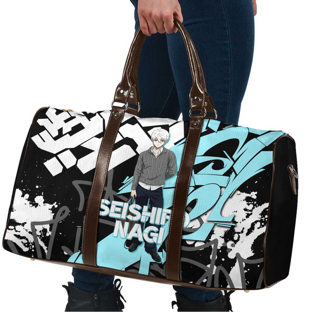 Seishiro Nagi Blue Lock Travel Bag Light Blue Graffiti Anime Style