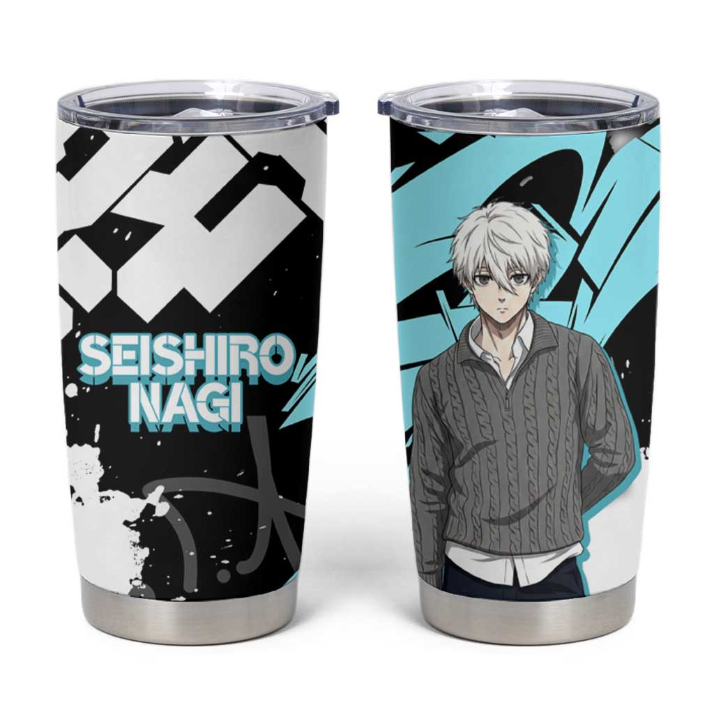 Seishiro Nagi Blue Lock Tumbler Cup Light Blue Graffiti Anime Style