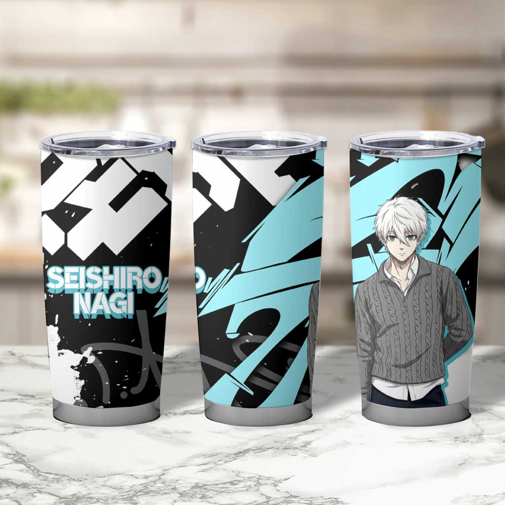 Seishiro Nagi Blue Lock Tumbler Cup Light Blue Graffiti Anime Style