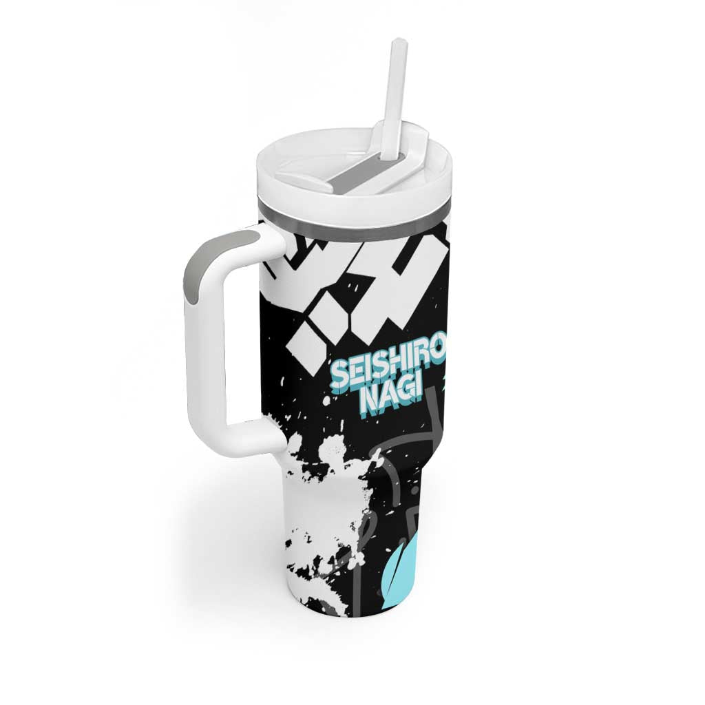 Seishiro Nagi Blue Lock Tumbler With Handle Light Blue Graffiti Anime Style