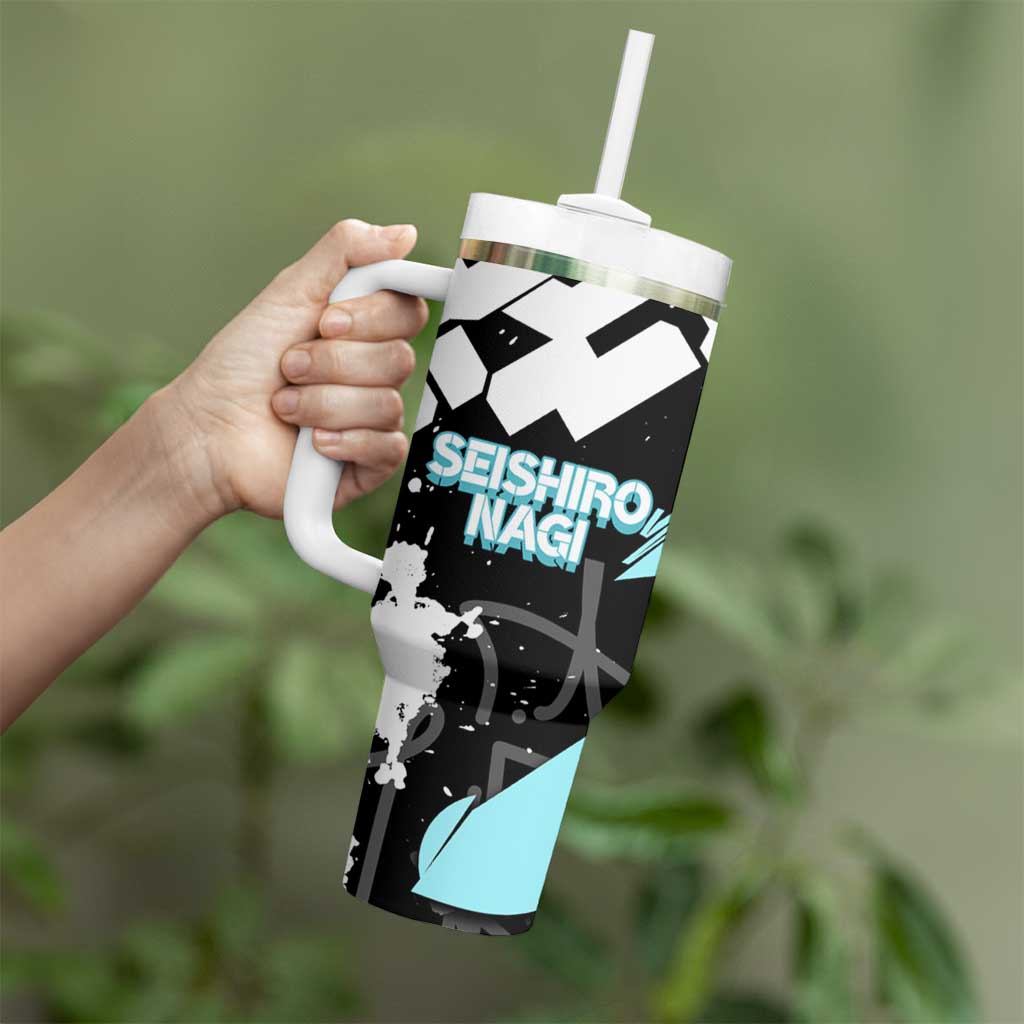 Seishiro Nagi Blue Lock Tumbler With Handle Light Blue Graffiti Anime Style