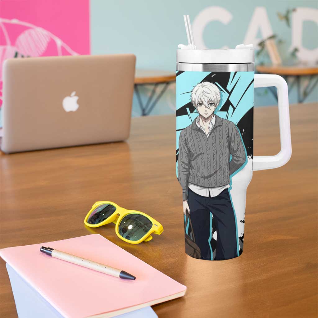 Seishiro Nagi Blue Lock Tumbler With Handle Light Blue Graffiti Anime Style