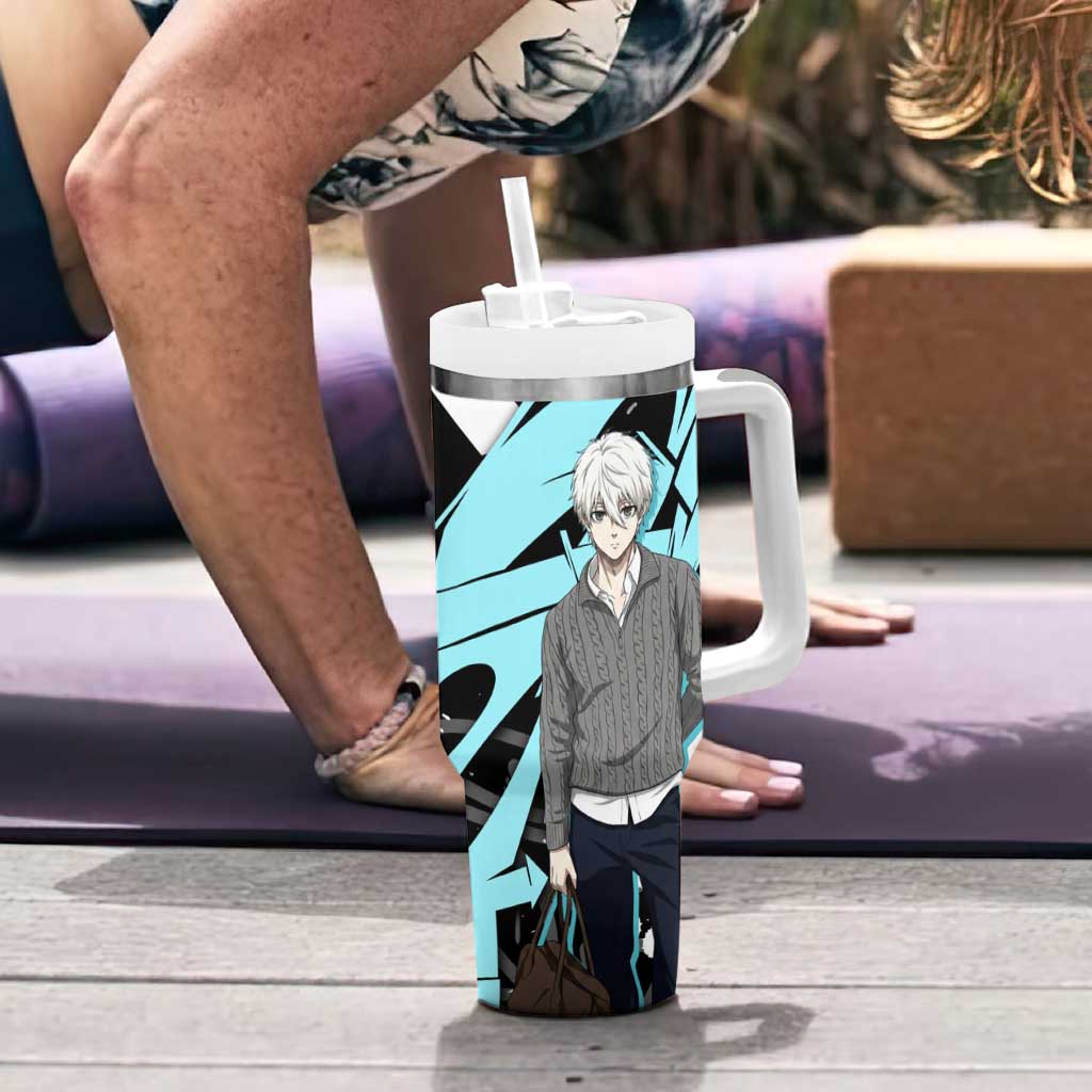 Seishiro Nagi Blue Lock Tumbler With Handle Light Blue Graffiti Anime Style